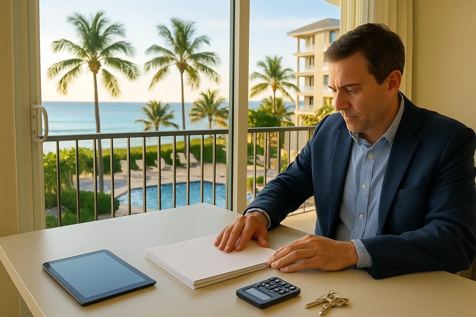 Florida timeshare rental income contract documents organized near a Boca Raton resort