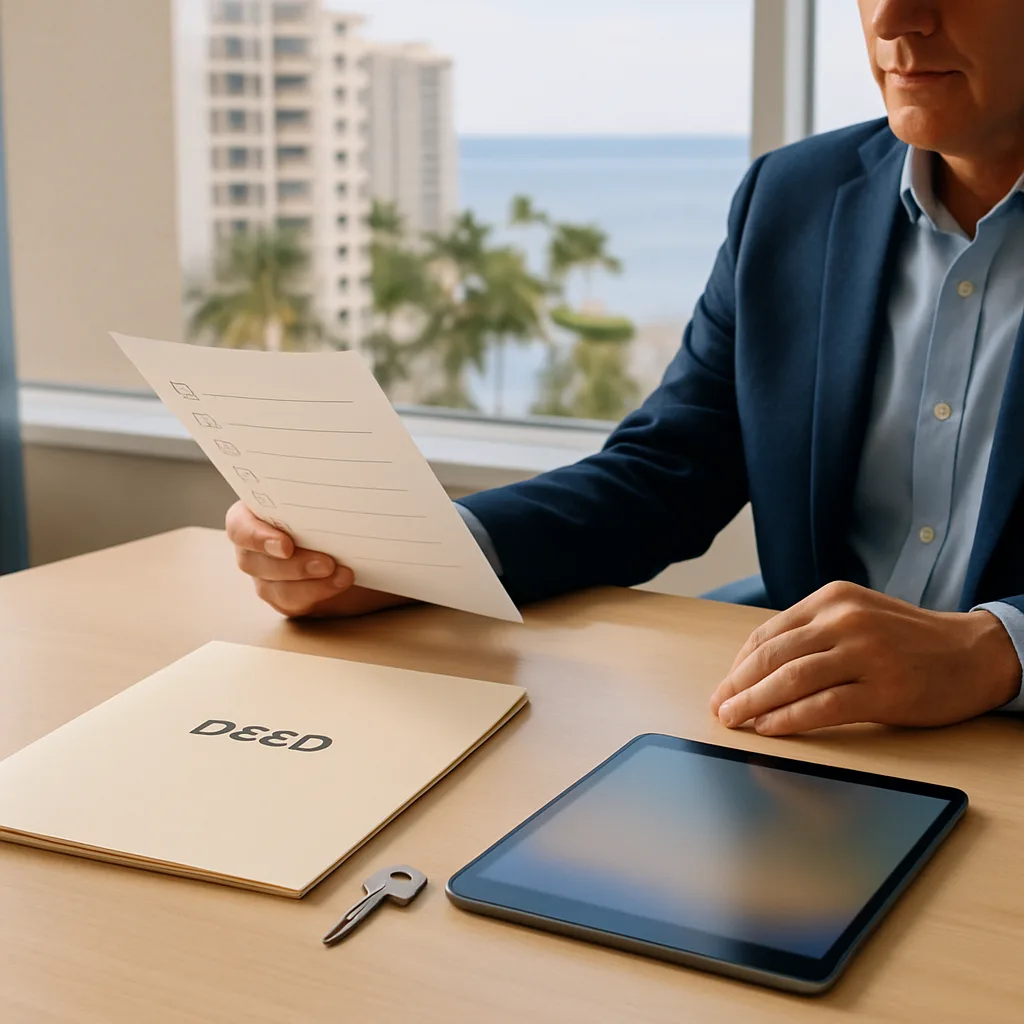 Blank document checklist for a Florida timeshare transfer after divorce